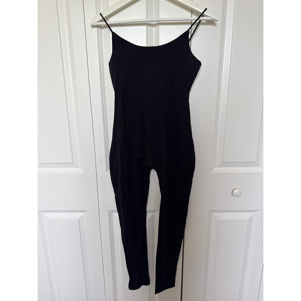 Zara Womens Blackβ Spaghetti Strap Bodycon Jumpsuit Size M Minimalist Stretch